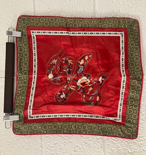 Unbranded Other - Vintage Chinese Silk Satin Embroidered Pillow Cover Red Brocade Floral 15”